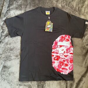 Bape Black and Red Camo Ape Head Tee